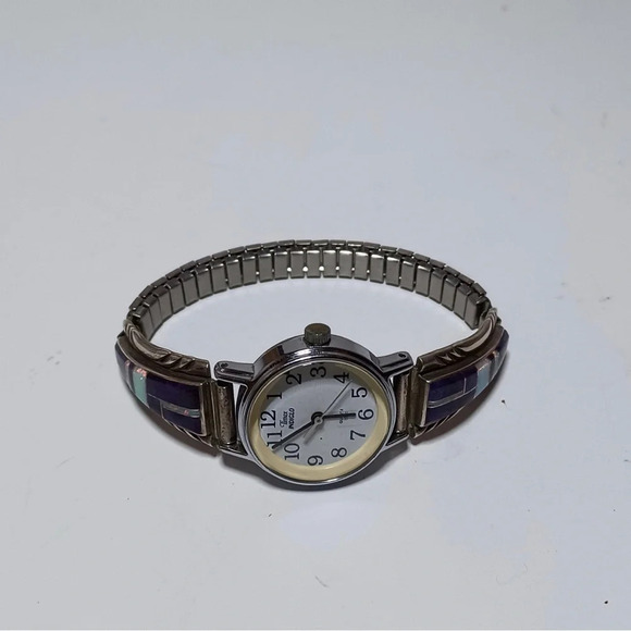 Timex indiglo Vintage Navajo R. Francisco Sterling Silver Stone Inlay Watch Band - Picture 1 of 8